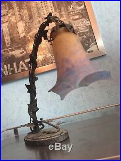 Muller Freres Rare Lampe Art Nouveau Pate De Verre Fer Forge