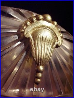 Muller Frères Suspension Art Déco En Bronze Et Vasque En Verre Pressé 1930