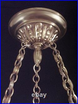 Muller Frères Suspension Art Déco En Bronze Et Vasque En Verre Pressé 1930