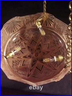 Muller Frères Suspension Art Déco En Bronze Et Vasque En Verre Pressé 1930
