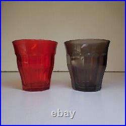 N23.217 Duralex made in France 2 verres noir rouge transparent art déco table