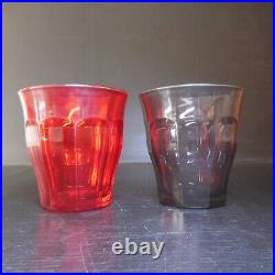 N23.217 Duralex made in France 2 verres noir rouge transparent art déco table