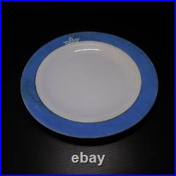N9434 verre opalin blanc bleu 4 assiettes plates Rivoire Carret art déco France