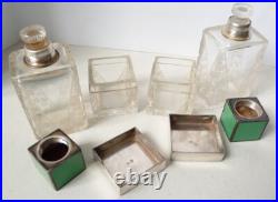Nécessaire de toilette ARGENT + verre ART DECO vers 1925 flacon à parfum flacons