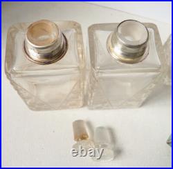 Nécessaire de toilette ARGENT + verre ART DECO vers 1925 flacon à parfum flacons