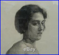 Nu Portrait de Femme Ecole Française du XXème siècle Dessin sous Verre Art Déco
