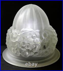 Obus globe Dôme verre pressé moulé Art Deco pour lampe Era Degue Muller