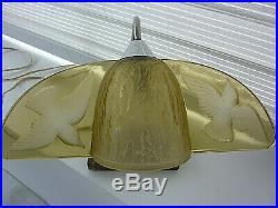 Originale et superbe lampe en pâte de verre ART DECO fonctionne décor oiseaux