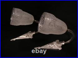PAIRE D'APPLIQUE ART DÉCO VERRE ET BRONZE NICKELÉ 1930 muller SCONCE LAMP degue