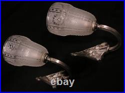 PAIRE D'APPLIQUE ART DÉCO VERRE ET BRONZE NICKELÉ 1930 muller SCONCE LAMP degue