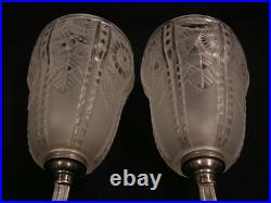 PAIRE D'APPLIQUE ART DÉCO VERRE ET BRONZE NICKELÉ 1930 muller SCONCE LAMP degue