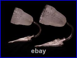 PAIRE D'APPLIQUE ART DÉCO VERRE ET BRONZE NICKELÉ 1930 muller SCONCE LAMP degue PAIRE D'APPLIQUE ART DÉCO VERRE ET BRONZE NICKELÉ 1930 muller SCONCE LAMP degue