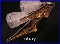 PAIRE D'APPLIQUE ART DÉCO VERRE ET BRONZE NICKELÉ 1930 muller SCONCE LAMP degue