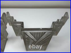 Paire Art Déco Skyscraper Verre Mural Feux IN The Manner Of Marius-ernest Sabino