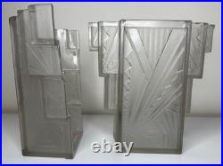 Paire Art Déco Skyscraper Verre Mural Feux IN The Manner Of Marius-ernest Sabino