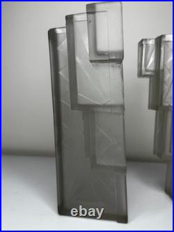 Paire Art Déco Skyscraper Verre Mural Feux IN The Manner Of Marius-ernest Sabino