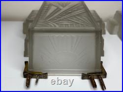 Paire Art Déco Skyscraper Verre Mural Feux IN The Manner Of Marius-ernest Sabino