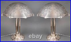 Paire De Lampes Art Deco Lierre René Lalique R. Lalique Verre Glass Lamps Ivy