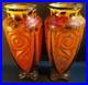 Paire De Vases orange rouge pointe de noir, col fleuri En Verre Pur Art Déco
