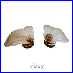 Paire d'appliques coquillages, verre et laiton, France 1960 Luminaire Art Déco