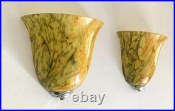 Paire d'appliques style Art Déco verre moiré H24 Verreries de Vianne France 80
