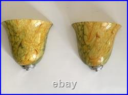 Paire d'appliques style Art Déco verre moiré H24 Verreries de Vianne France 80