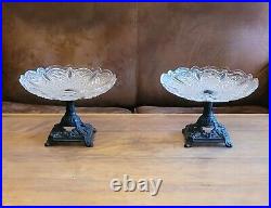 Paire de Coupes à Fruits en Verre Ciselé sur Pied en Régule. Epoque Art Déco
