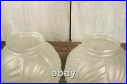 Paire de Vase Ancien en Verre Moulé Pressé Satiné Art Déco Géometrique c1930