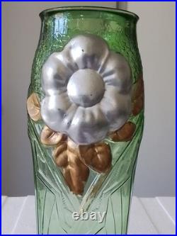 Paire de Vases art deco en verre couleur Verte hauteur 22 cm