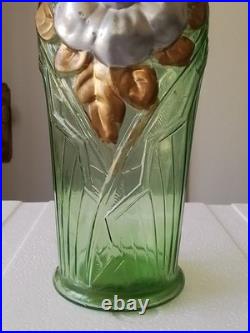 Paire de Vases art deco en verre couleur Verte hauteur 22 cm