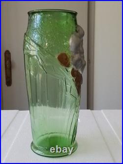 Paire de Vases art deco en verre couleur Verte hauteur 22 cm