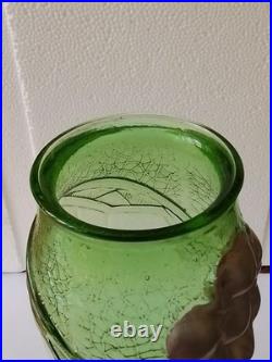 Paire de Vases art deco en verre couleur Verte hauteur 22 cm