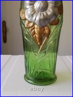 Paire de Vases art deco en verre couleur Verte hauteur 22 cm