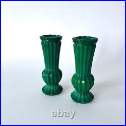 Paire de vases Art Déco en verre malachite attribué à Curt Schlevogt 1930s