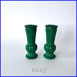 Paire de vases Art Déco en verre malachite attribué à Curt Schlevogt 1930s