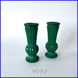 Paire de vases Art Déco en verre malachite attribué à Curt Schlevogt 1930s