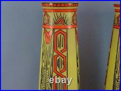 Paire grands vases Art déco Leune Pâte de verre émaillée enameled glass 1925's