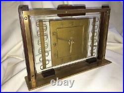 Pendule Art Deco bronze verre bois Marti Clock glass wood