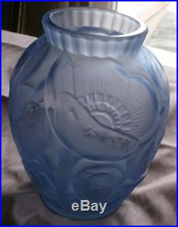 Pierre D' AVESN Vase verre pressé moulé Art déco Années 30 Modèle fleur de PAVOT