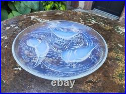 Pierre D Avesn Coupe Signé Art Deco Aux Oiseaux Verre Opalescent 1930 D30 Cm