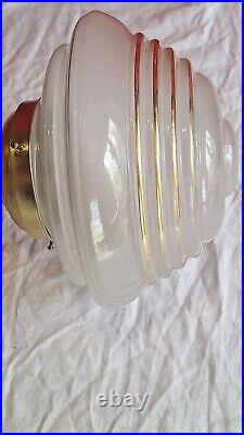 Plafonnier Lustre Art Deco Laiton Globe Verre Dorure Vintage