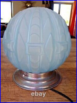 Plafonnier boule verre couleur bleu et chrome ART DECO 1930 vintage collection