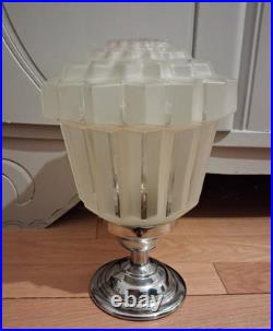 Plafonnier lampe art déco verre et inox skyscraper gratte ciel 1930 TBE 26 cm
