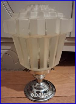 Plafonnier lampe art déco verre et inox skyscraper gratte ciel 1930 TBE 26 cm