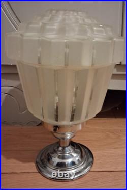 Plafonnier lampe art déco verre et inox skyscraper gratte ciel 1930 TBE 26 cm