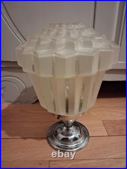 Plafonnier lampe art déco verre et inox skyscraper gratte ciel 1930 TBE 26 cm