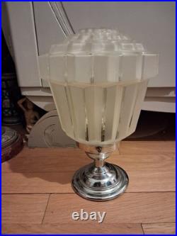 Plafonnier lampe art déco verre et inox skyscraper gratte ciel 1930 TBE 26 cm