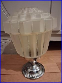 Plafonnier lampe art déco verre et inox skyscraper gratte ciel 1930 TBE 26 cm