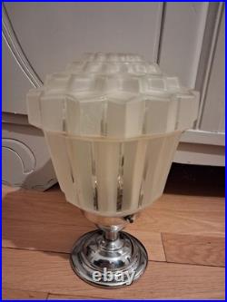 Plafonnier lampe art déco verre et inox skyscraper gratte ciel 1930 TBE 26 cm