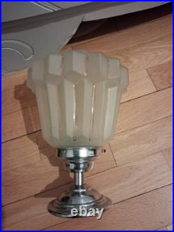 Plafonnier lampe art déco verre et inox skyscraper gratte ciel 1930 TBE 26 cm